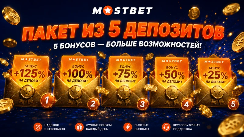 Welcome-пакет Mostbet — схема бонусов на 5 депозитов